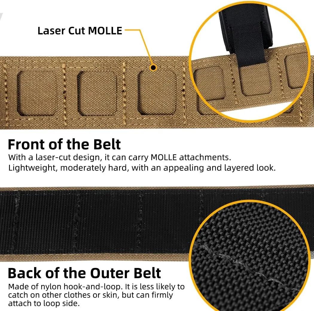 IDOGEAR SPORTS Tactical MOLLE Belt Quick Release Rigger Belt 1.5”/2” Inner & Outer Combat Heavy Duty