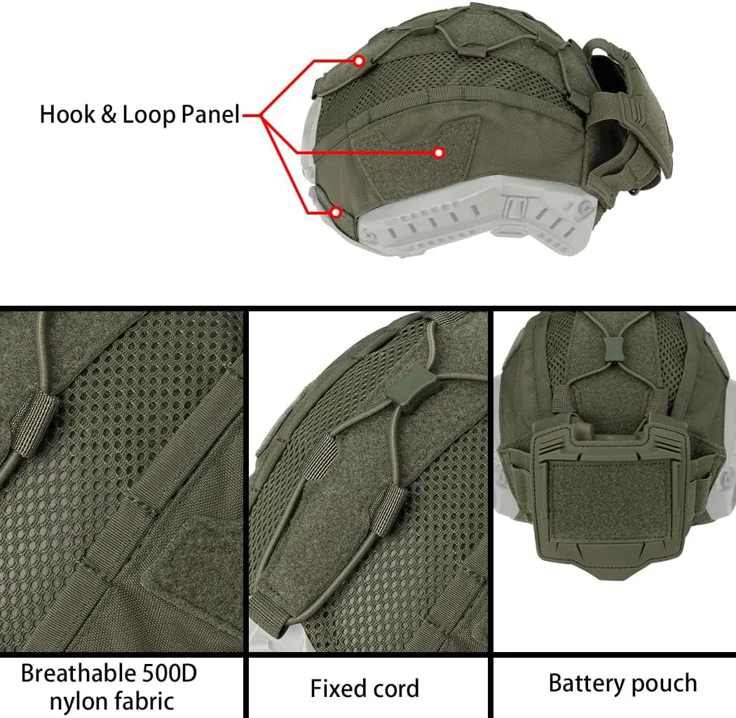 IDOGEAR Tactical Helmet Cover with Battery Rear Pouch for Fast Helmet Size M/L & L/XL Military Paintball Hunting Shooting Gear - 500D Nylon