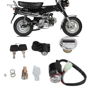 Ignition Switch Gas Cover Kit, Ignition Switch Fuel Cap Set Helmet Lock 2‑Key Replacement for Dax Skyteam 50cc 125cc