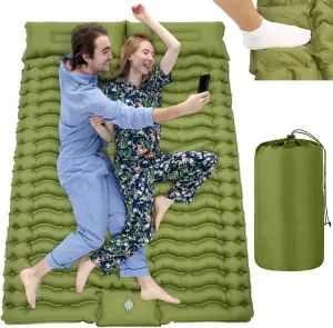 Inflatable Double Sleeping Pad with Pillow, 78.7 X 55 X 3.9 Inches Self-Inflating Camping Mat with Foot Pump, Perfect for Hiking, Backpacking, and Traveling