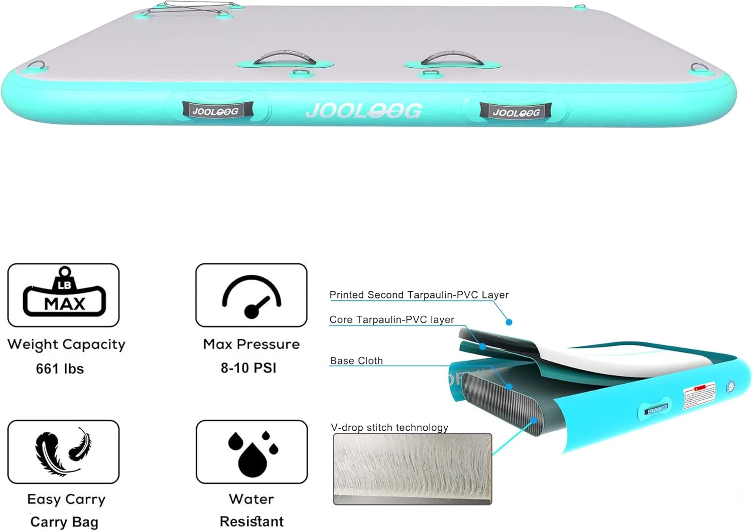 Inflatable Floating Dock Mat,6 inches Thick Inflatable Stable Platform Raft with Storage Bag None-Slip Surface for Lake Beach Pool