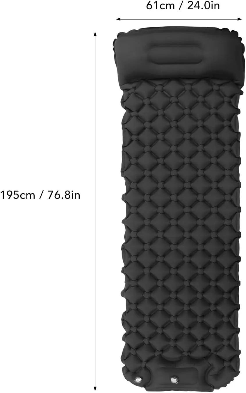 Inflatable Sleeping Mat for Camping and Backpacking, Built in Pump for Quick Inflation, and Water Proof Material, Compact and Durably (Dark Gray)