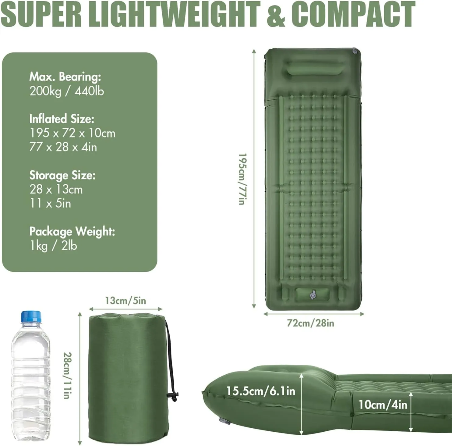 Inflatable Sleeping Pad Extra Thick 4 Inch Sleeping Pad Mat Air Mattress with Built-in Pump for Camping Backpacking Hiking Traveling Tent