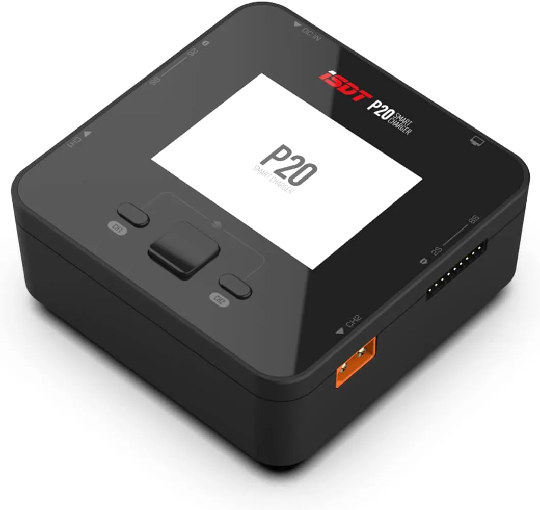 ISDT P20 Lipo Battery Charger DC 500WX2 20A Discharger 15WX2, RC Car Battery Charger for 1-6S Life/LiIon/LiHv/Pb/NiMH/Cd Battery RC Charger with Synchronous Parallel Charging 800W Max