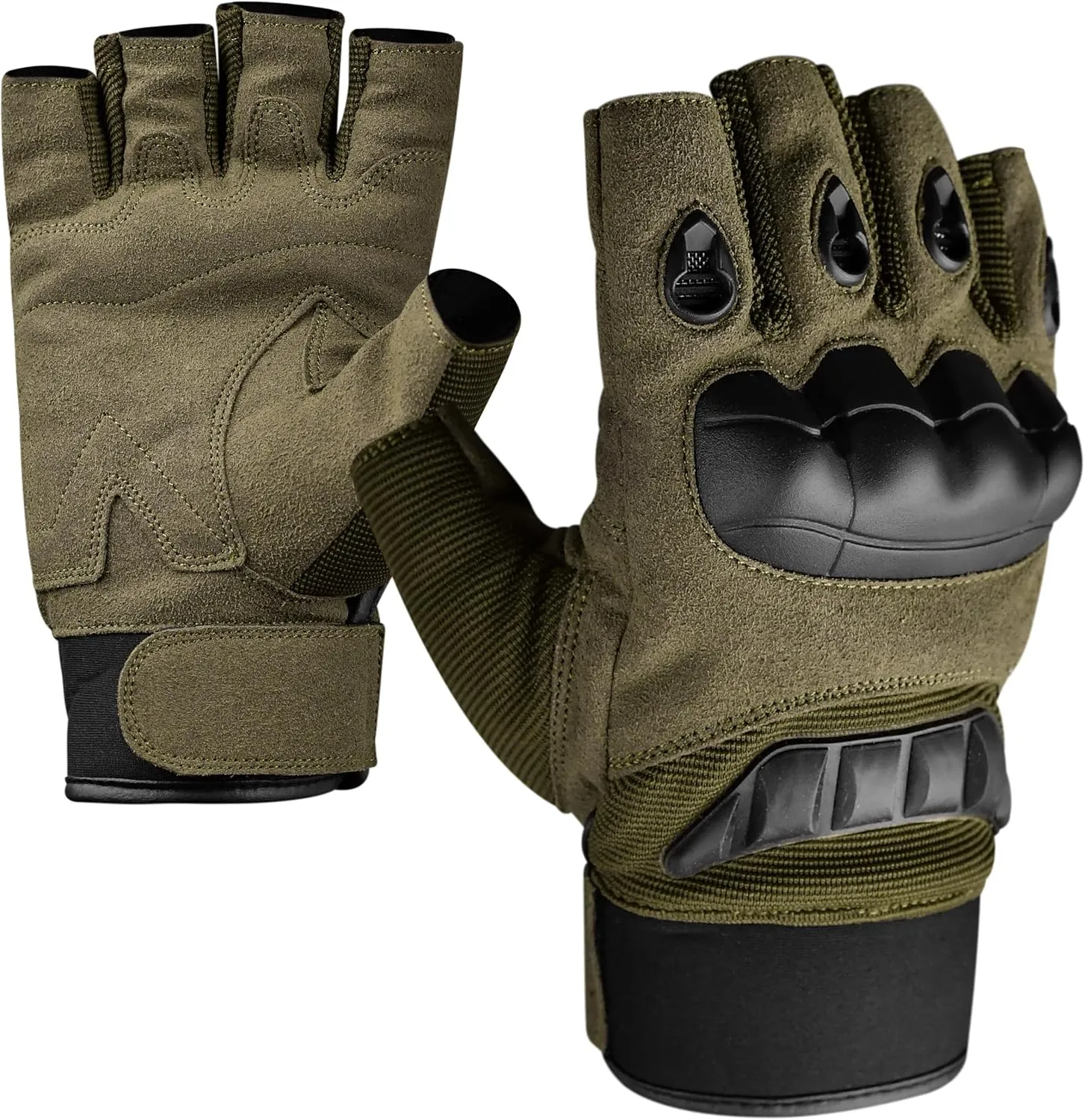 J.A.G. Fingerless Tactical Gloves for Men - Hard Knuckle Motorcycle Airsoft Gloves | Half Finger Padded Gloves for Cycling, Hiking, Combat
