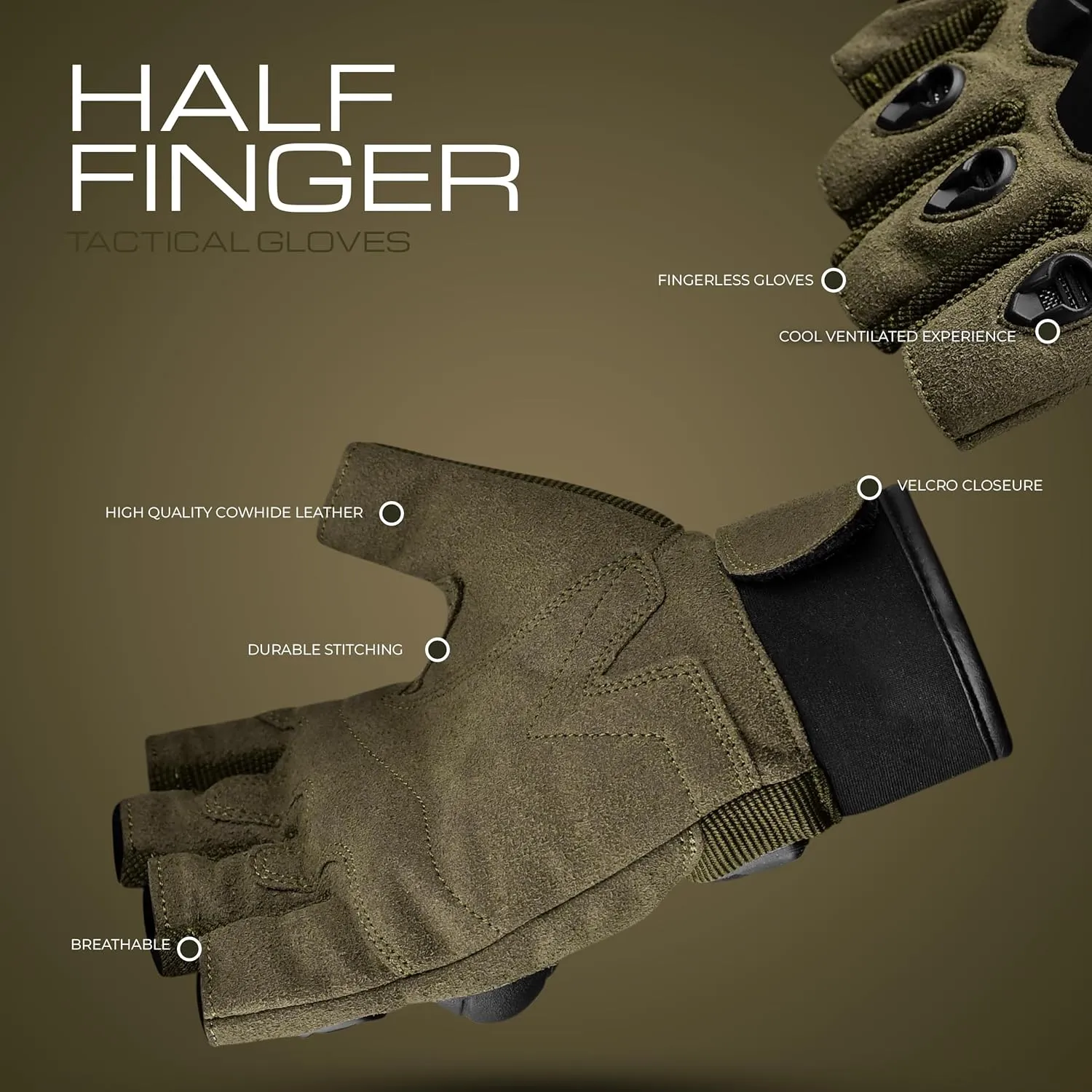 J.A.G. Fingerless Tactical Gloves for Men - Hard Knuckle Motorcycle Airsoft Gloves | Half Finger Padded Gloves for Cycling, Hiking, Combat