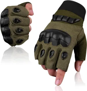 J.A.G. Fingerless Tactical Gloves for Men - Hard Knuckle Motorcycle Airsoft Gloves | Half Finger Padded Gloves for Cycling, Hiking, Combat