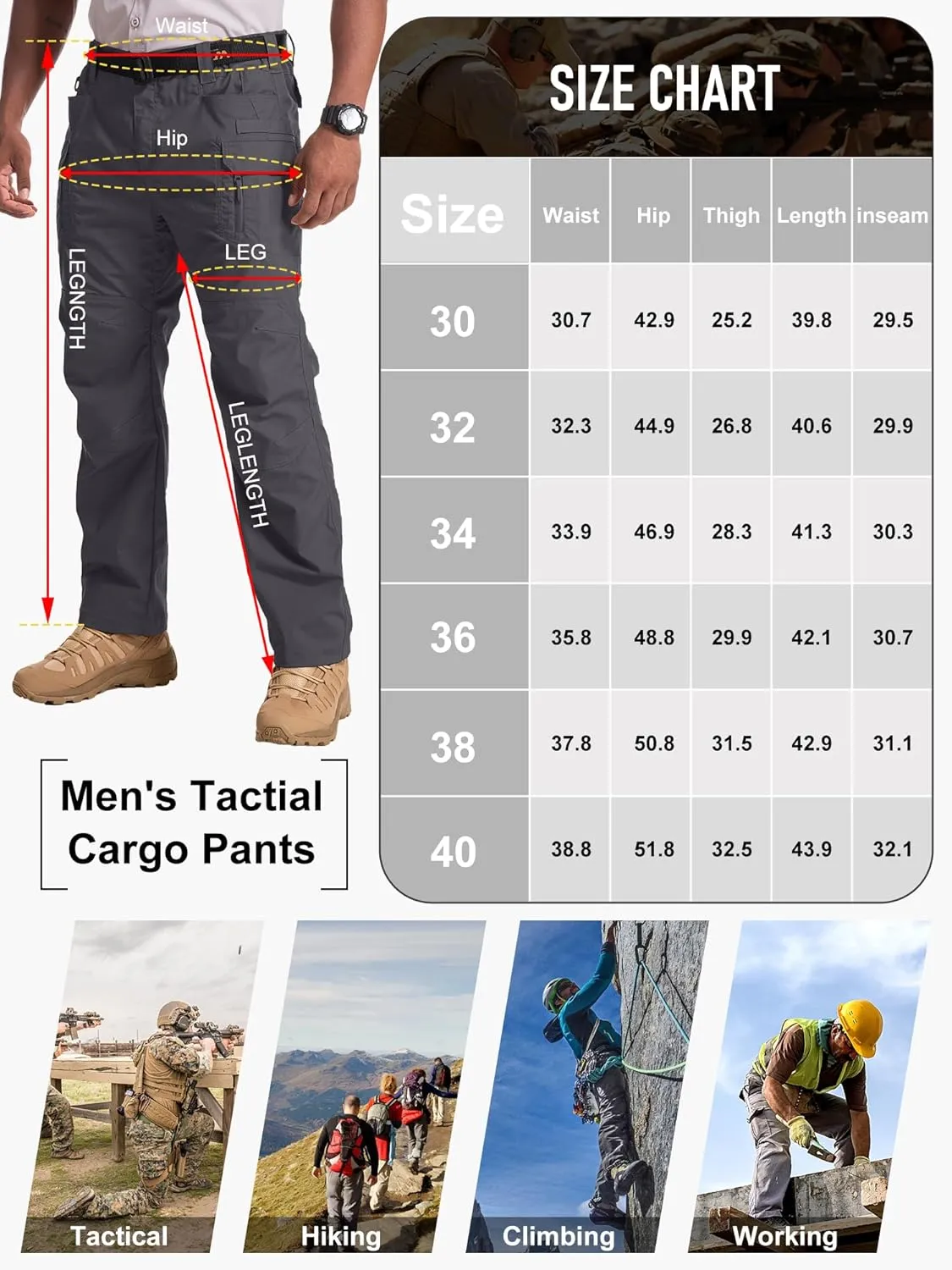 Jessie Kidden Men's Flex Stretch Tactical Pants, Water Resistant Ripstop Cargo Pants Lightweight BDU Outdoor Work Hiking