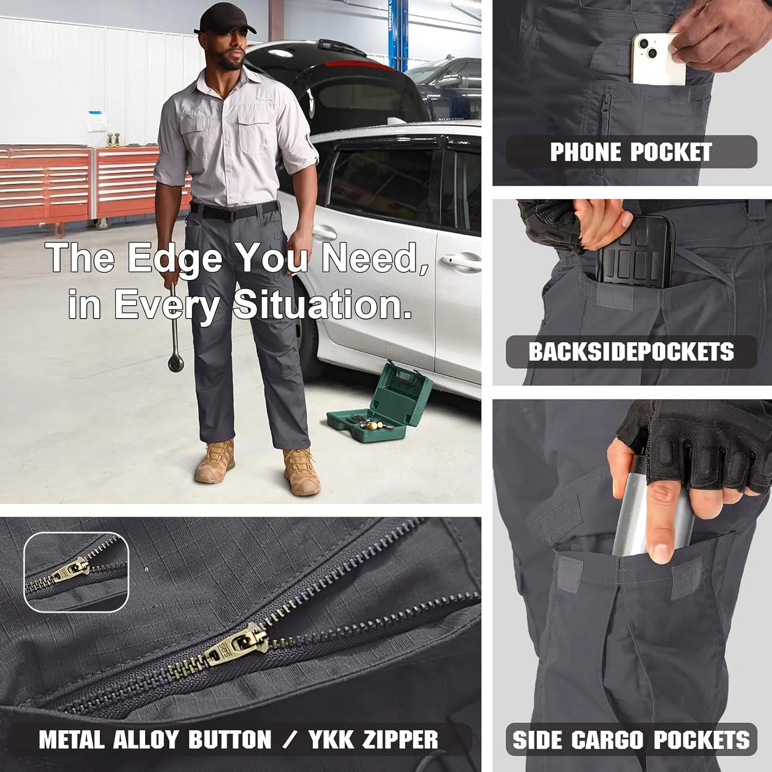 Jessie Kidden Men's Flex Stretch Tactical Pants, Water Resistant Ripstop Cargo Pants Lightweight BDU Outdoor Work Hiking