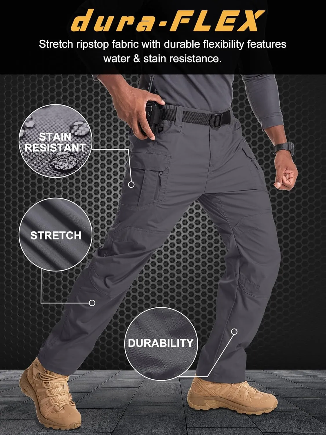 Jessie Kidden Men's Flex Stretch Tactical Pants, Water Resistant Ripstop Cargo Pants Lightweight BDU Outdoor Work Hiking