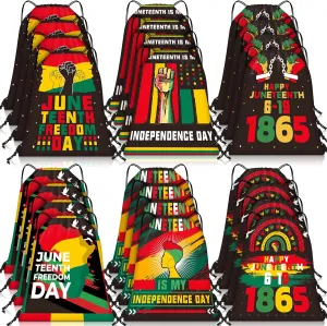 Jetec 24 Pcs Happy Juneteenth Day Drawstring Bags Black Freedom Day Drawstring Bags Black History Month String Backpack