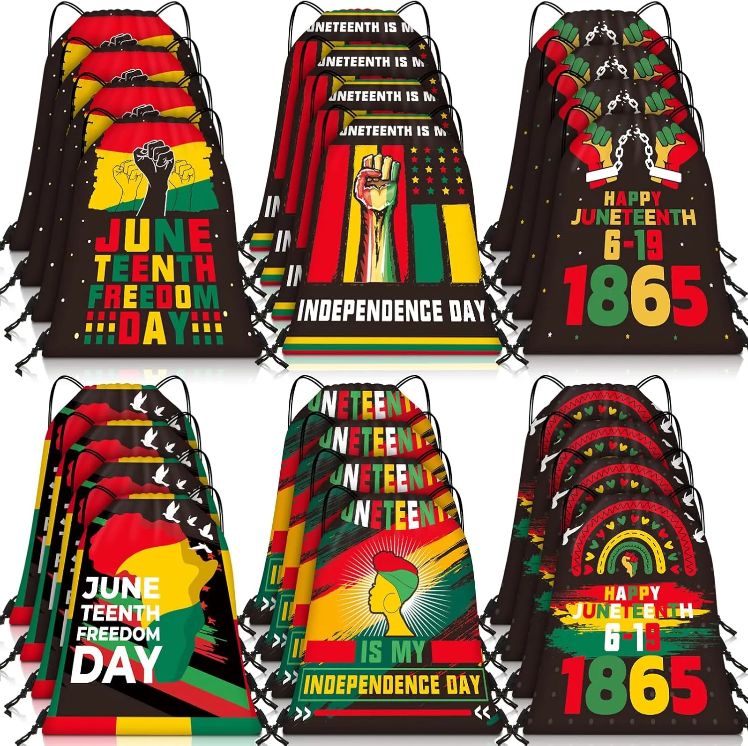 Jetec 24 Pcs Happy Juneteenth Day Drawstring Bags Black Freedom Day Drawstring Bags Black History Month String Backpack