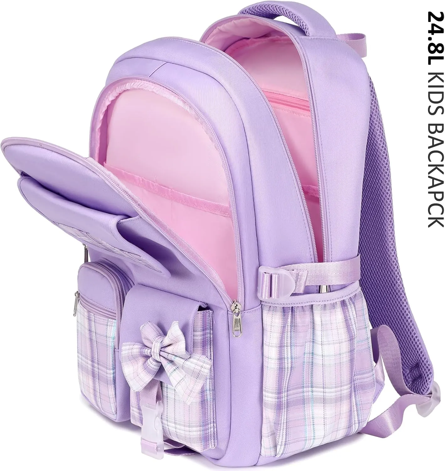 JIANYA Girls Backpack With Lunch Box for Elementary School, Bow/Pink