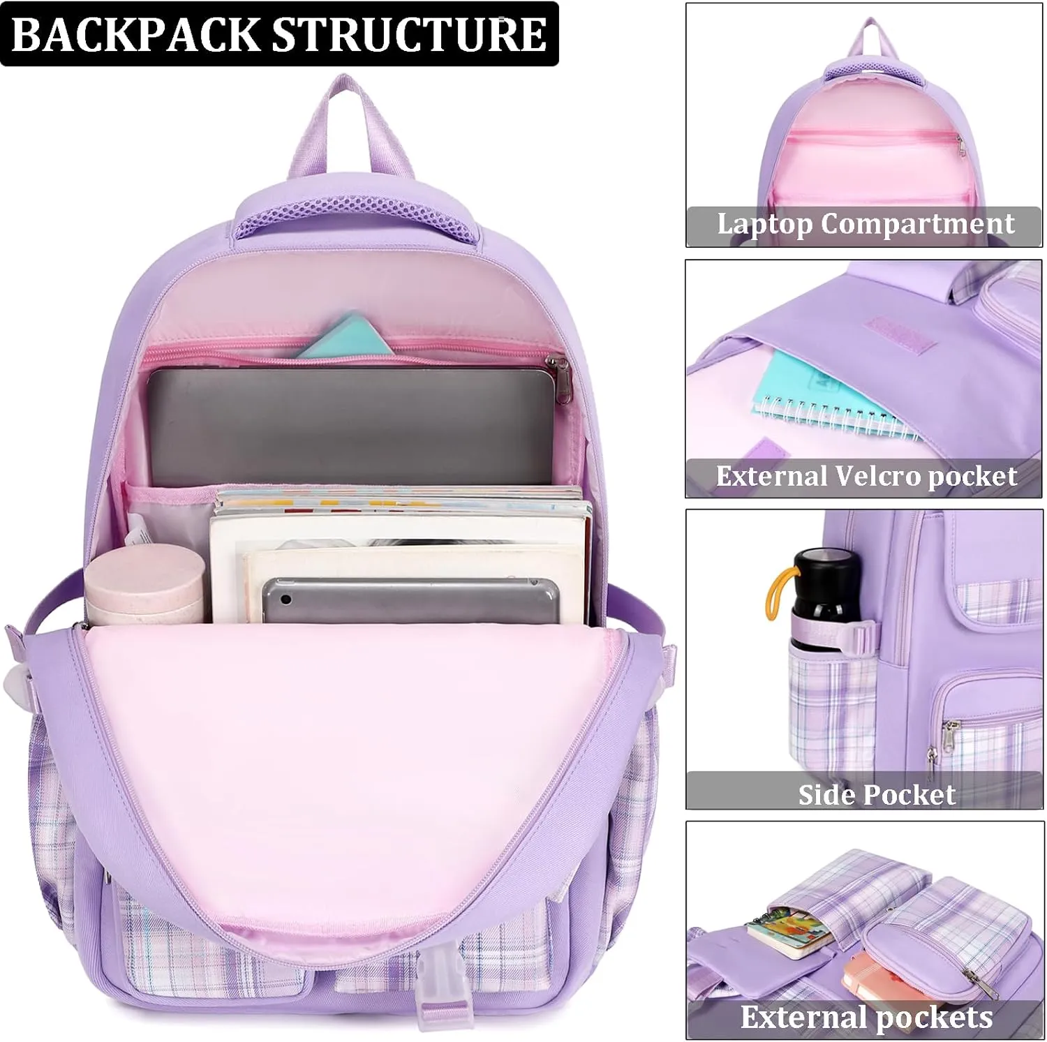 JIANYA Girls Backpack With Lunch Box for Elementary School, Bow/Pink