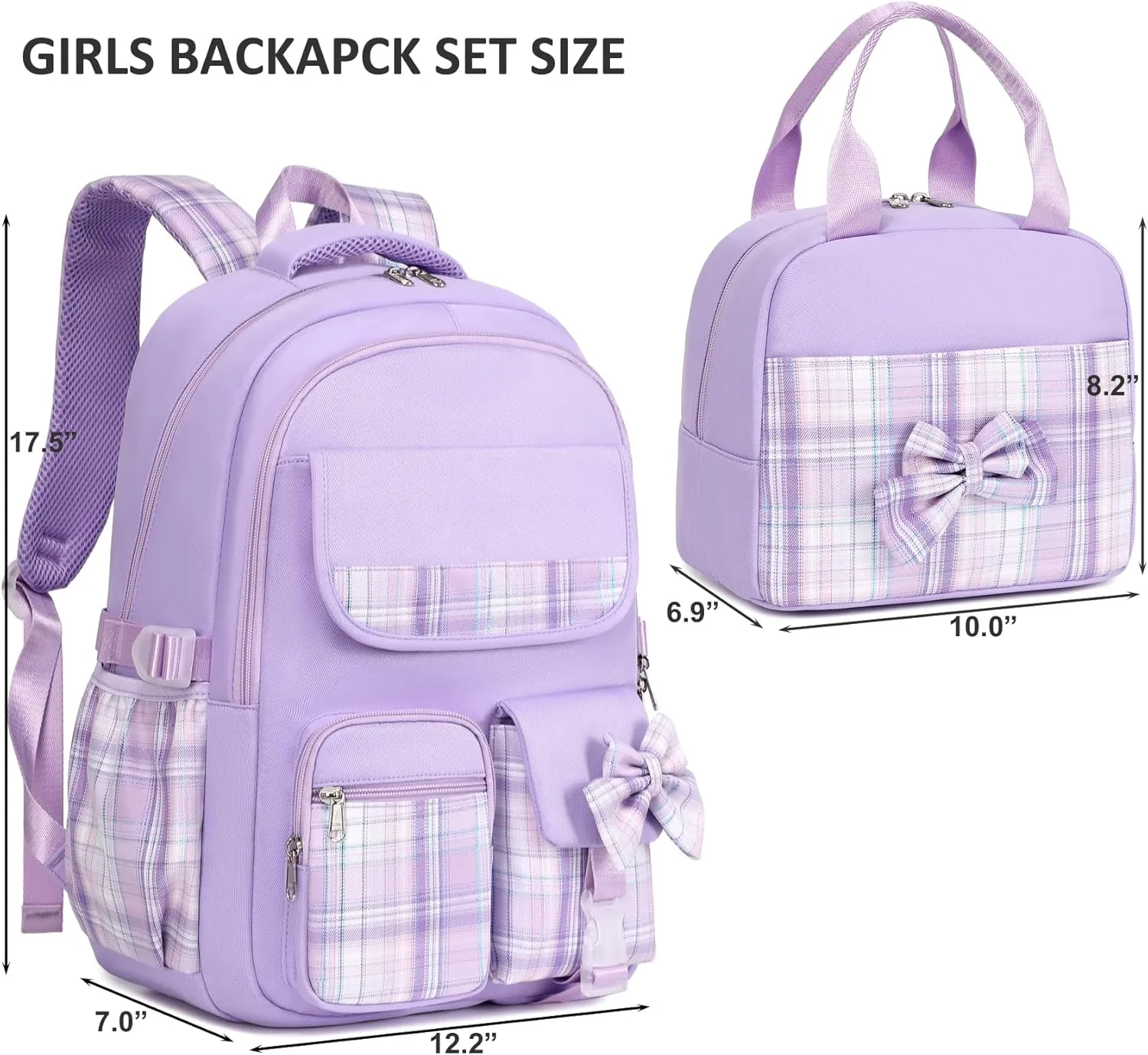 JIANYA Girls Backpack With Lunch Box for Elementary School, Bow/Pink