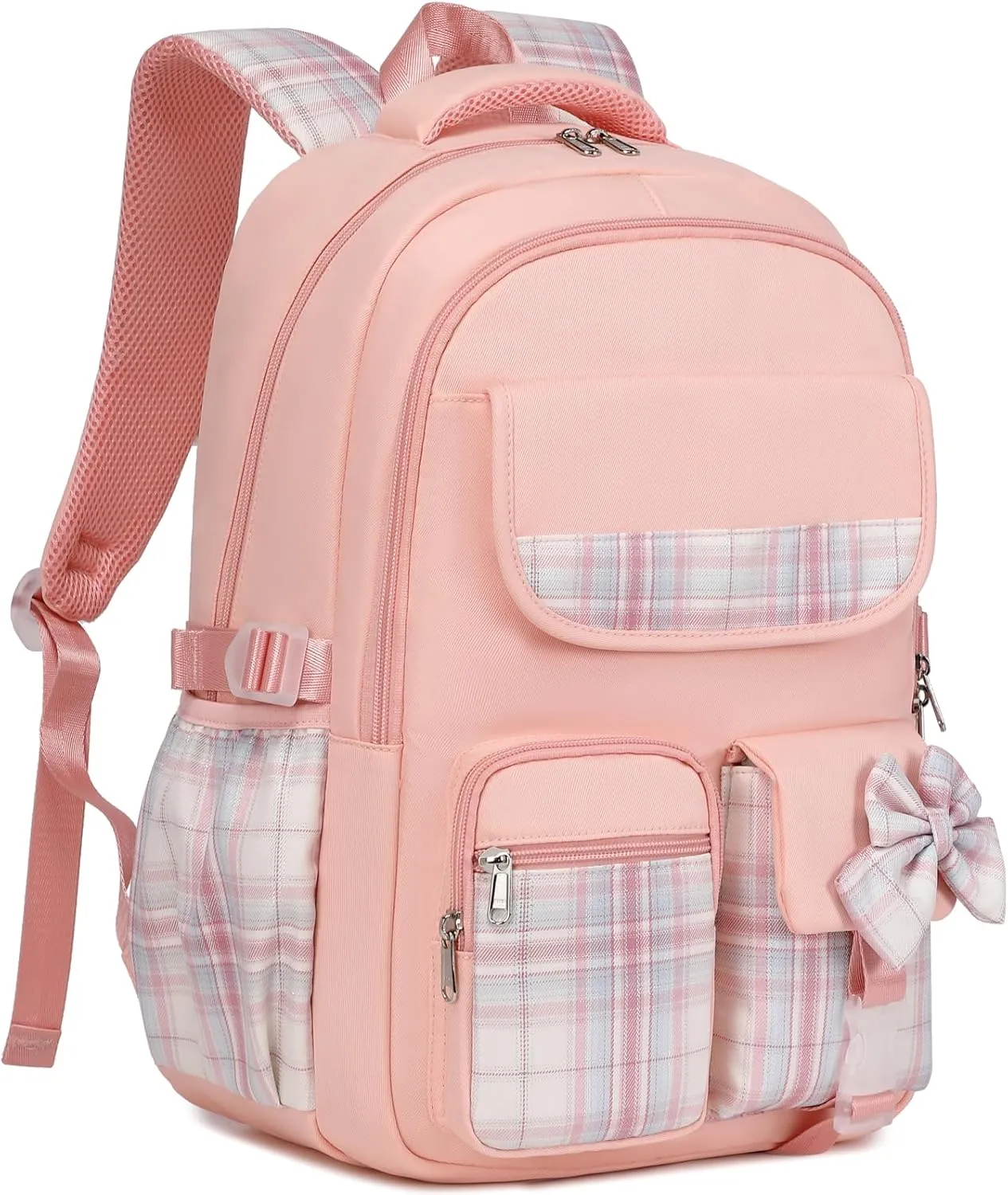 JIANYA Girls Backpack With Lunch Box for Elementary School, Bow/Pink