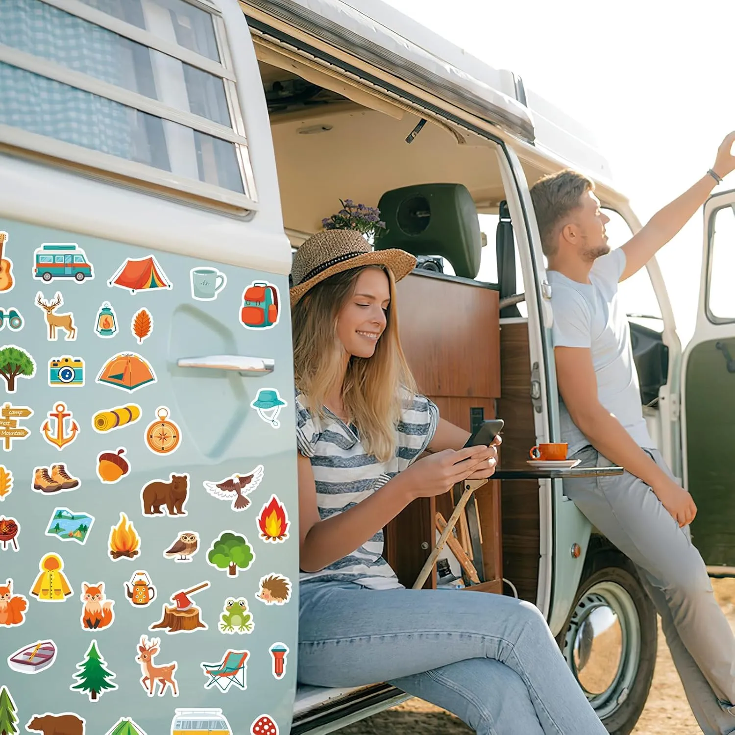 JULBEAR 300 Pieces Travel Camping Foam Stickers Bulk Self-Adhesive Cartoon Camping Stickers for Arts Crafts Travel Camping Party Favors Activity Reward Scrapbooks DIY Supplies