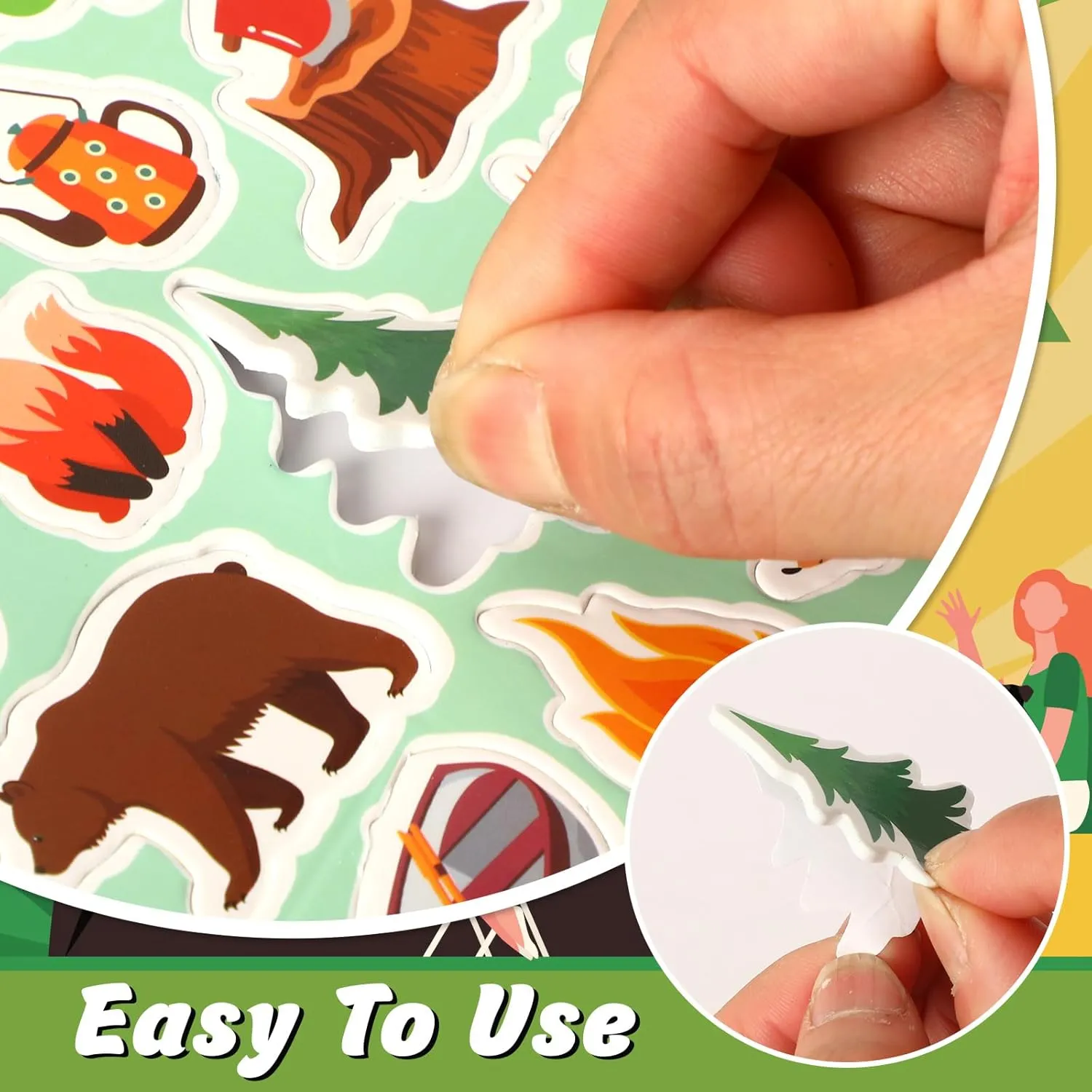 JULBEAR 300 Pieces Travel Camping Foam Stickers Bulk Self-Adhesive Cartoon Camping Stickers for Arts Crafts Travel Camping Party Favors Activity Reward Scrapbooks DIY Supplies