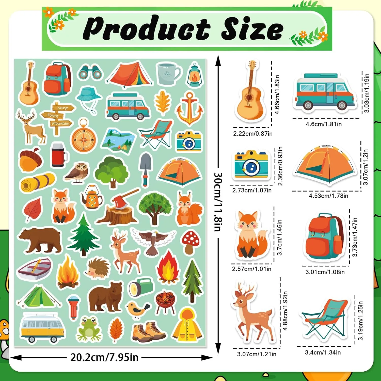 JULBEAR 300 Pieces Travel Camping Foam Stickers Bulk Self-Adhesive Cartoon Camping Stickers for Arts Crafts Travel Camping Party Favors Activity Reward Scrapbooks DIY Supplies