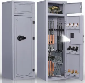 KAER 10-12 Gun Safe,Rifle Gun Safe for Home Rifle and Pistols,Gun Safes & Cabinets,Metal Gun Cabinet for Rifles and Shotguns,Shotguns Rifle Safe with Digital Keypad, Adjustable Shelves (Grey)
