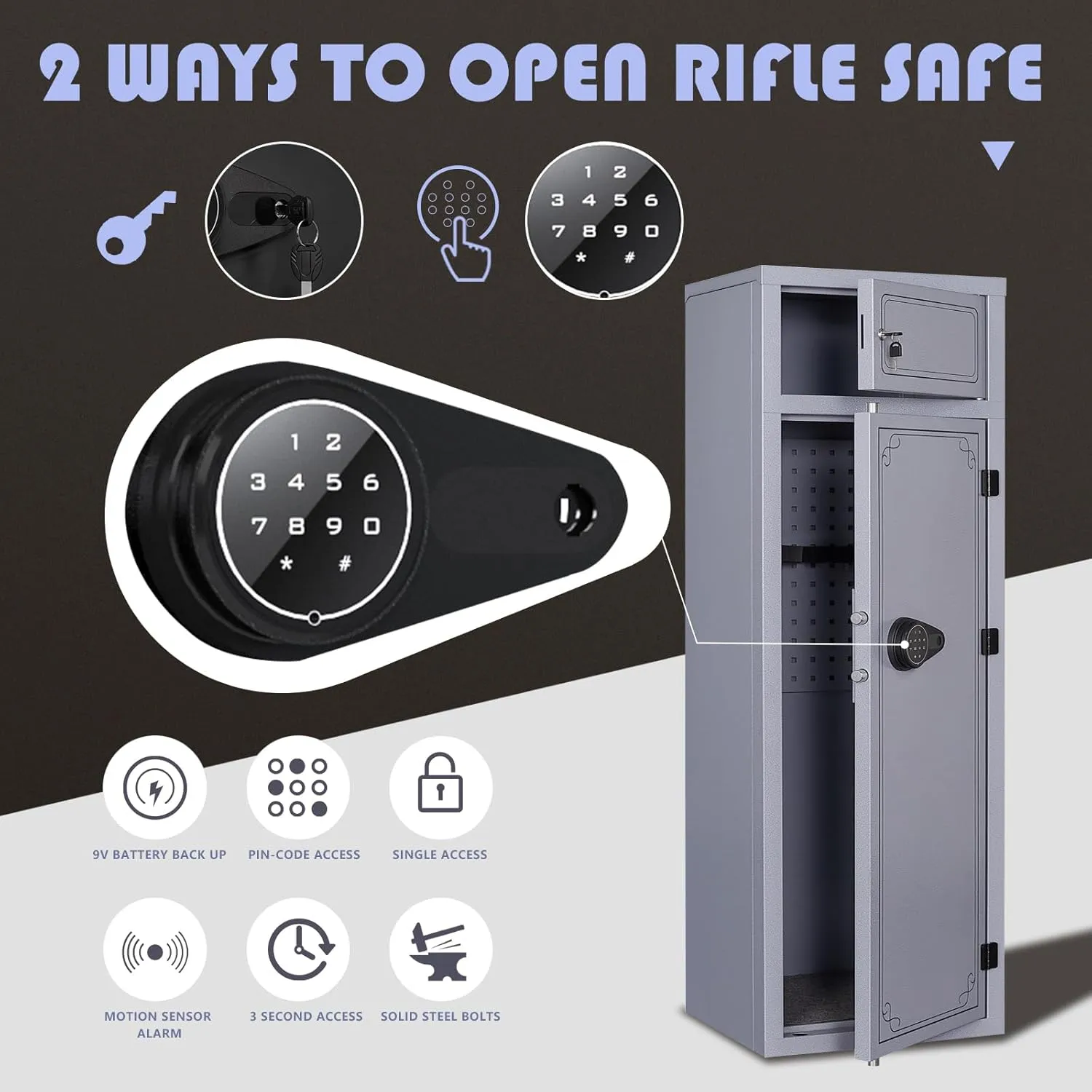 KAER 10-12 Gun Safe,Rifle Gun Safe for Home Rifle and Pistols,Gun Safes & Cabinets,Metal Gun Cabinet for Rifles and Shotguns,Shotguns Rifle Safe with Digital Keypad, Adjustable Shelves (Grey)