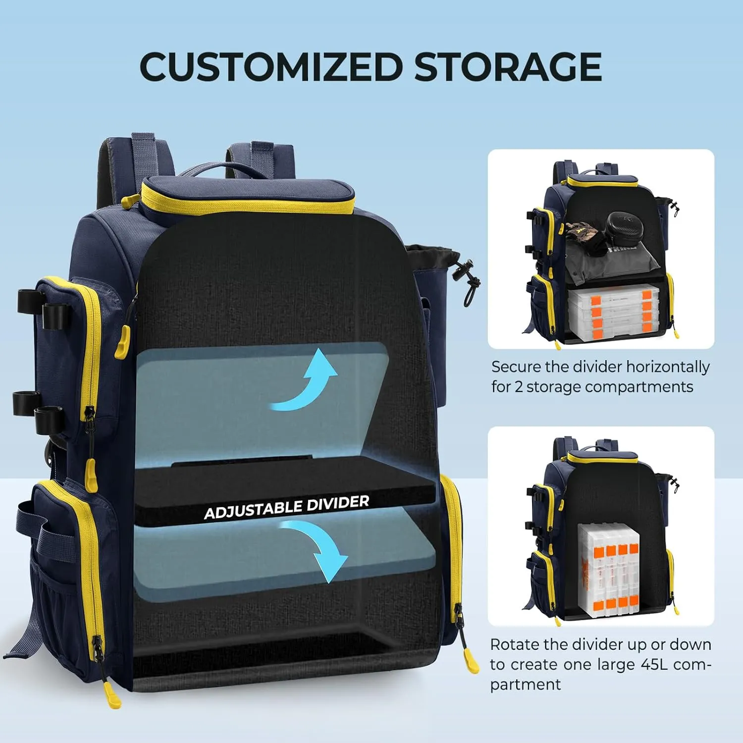 KastKing Bait Boss Fishing Tackle Backpack with Rod Holders-4 Tackle Boxes-Rain Cover,43L Large Storage for Fishing Gear
