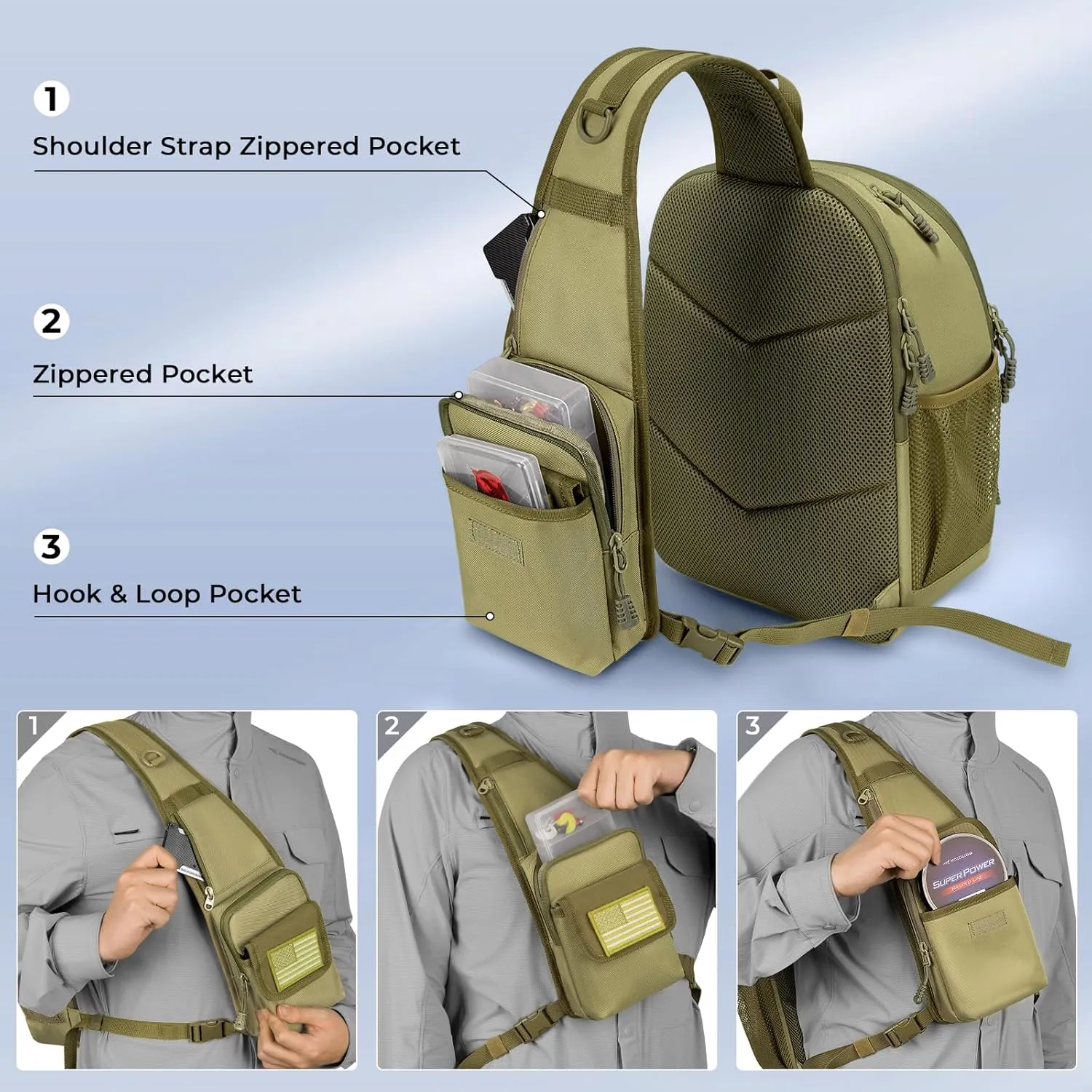 KastKing Karryall Fishing Sling Tackle Bag with 2 Tackle Trays, Tactical Fishing Tackle Storage Bag, Fishing Gear Storage