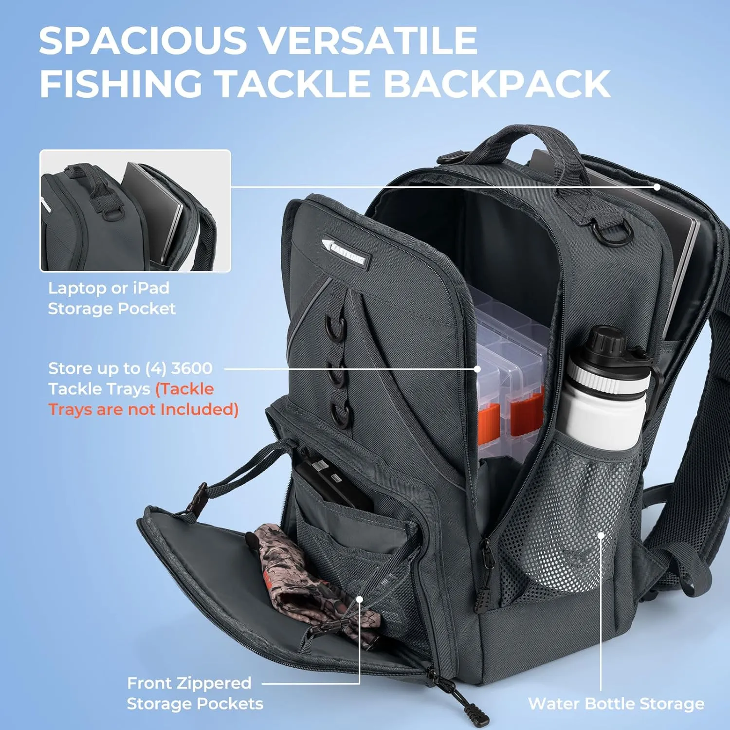 KastKing Karryall Medium Fishing Tackle Daily Backpack, Large Storage Water-resistant Fishing Bag Store Gear and Equipment