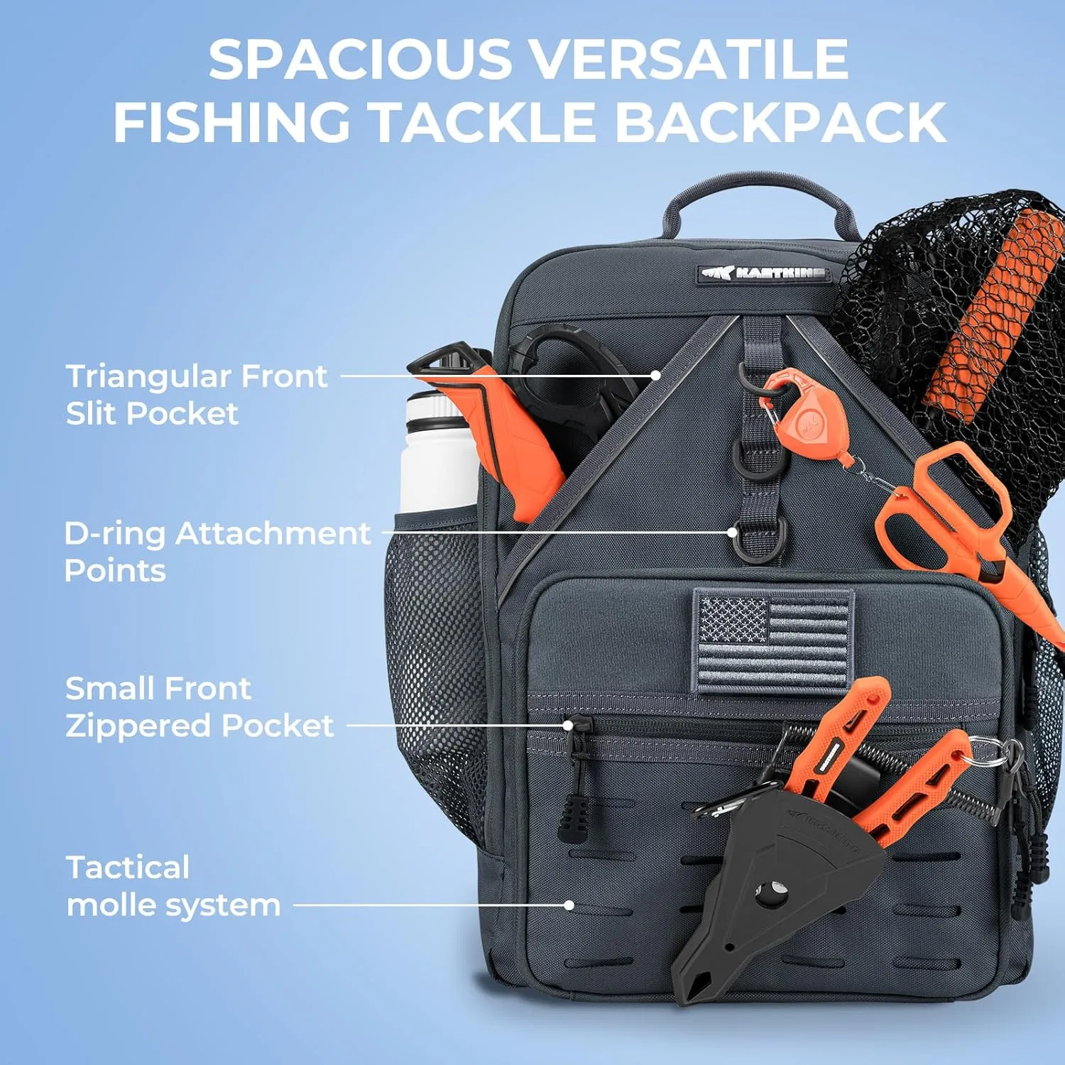 KastKing Karryall Medium Fishing Tackle Daily Backpack, Large Storage Water-resistant Fishing Bag Store Gear and Equipment