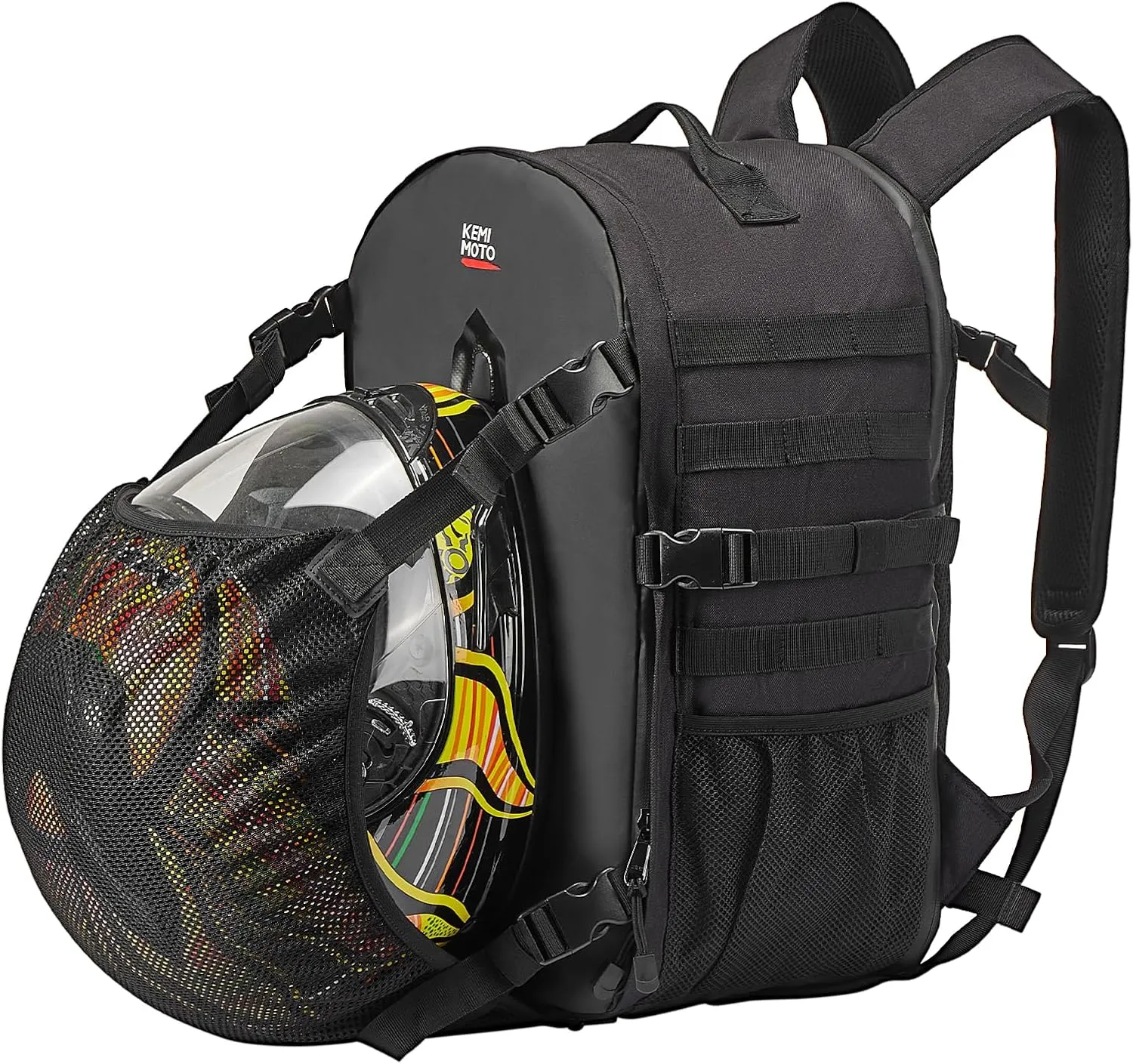 KEMIMOTO Motorcycle Backpack for Helmets, 27-35L Expandable Waterproof Bag with Hidden Net & Large Capacity Storage Compartment