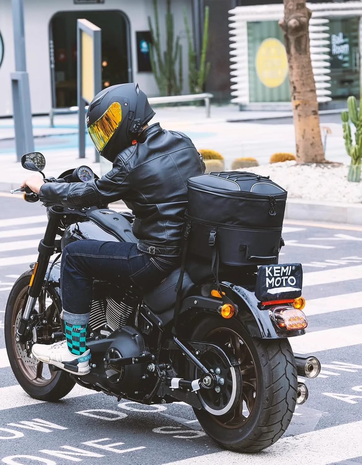KEMIMOTO Motorcycle Tail Bag, Dual Use Motorcycle Rear Seat Bag with Waterproof Rain Cover, 25L-45L Expandable Motorbike Helmet Bag Luggage Storage Backpack