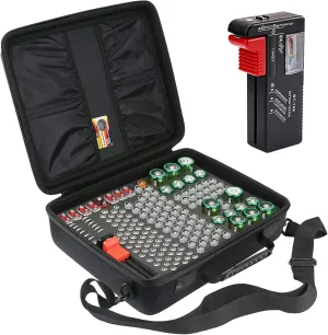 khanka Hard Battery Organizer Storage Box, Carrying Case Bag Holder - Holds 180 Batteries AA AAA C D 3V 9V with Battery Tester (Batteries are Not Included)