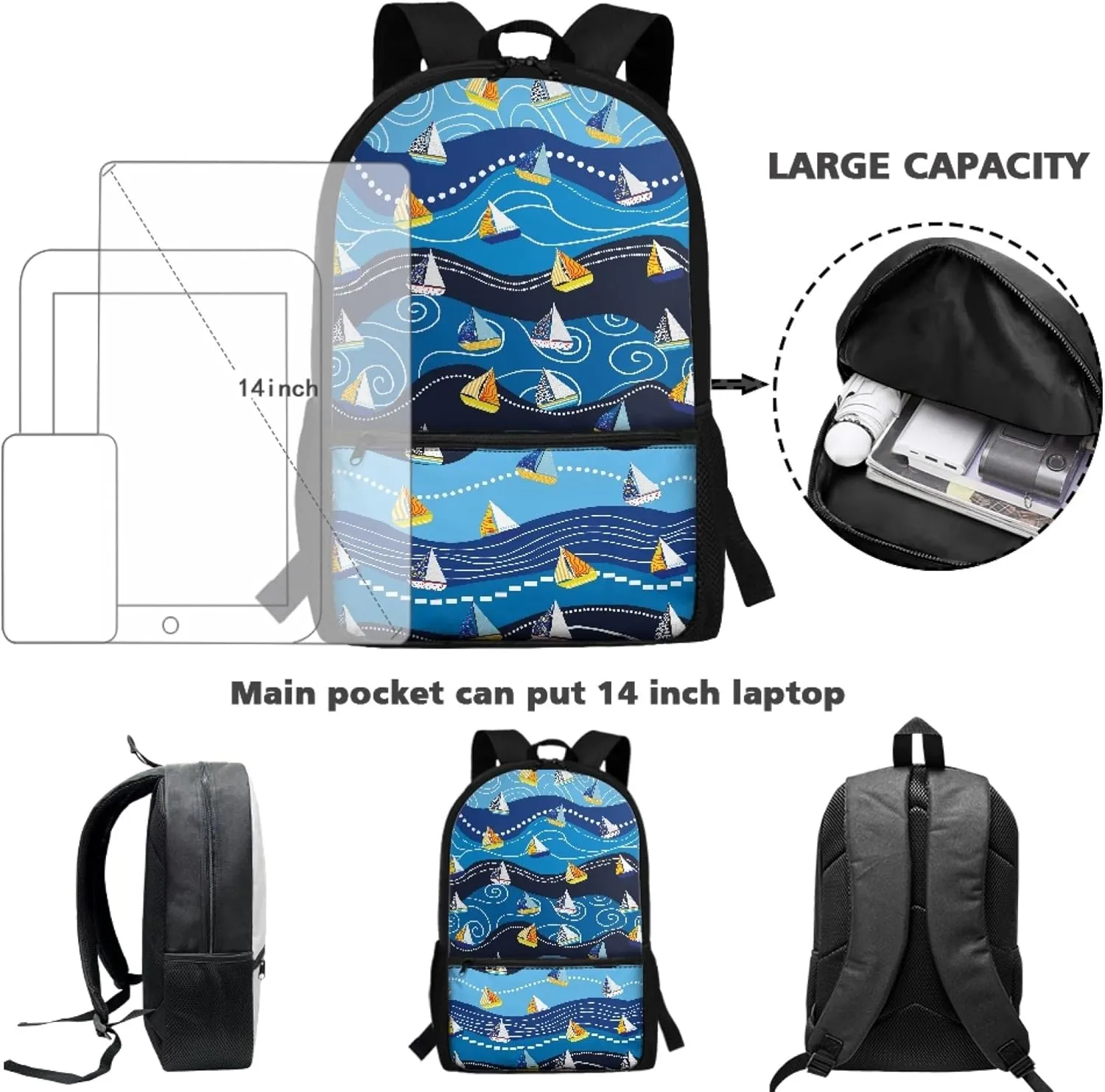 Kids Backpacks Cartoon Boat School Bags for Boys Age 5-8 Year Old Book Bags for Elementary Girls Bookbags with Front Pocket for Child Daypack for Teen Children Back Pack