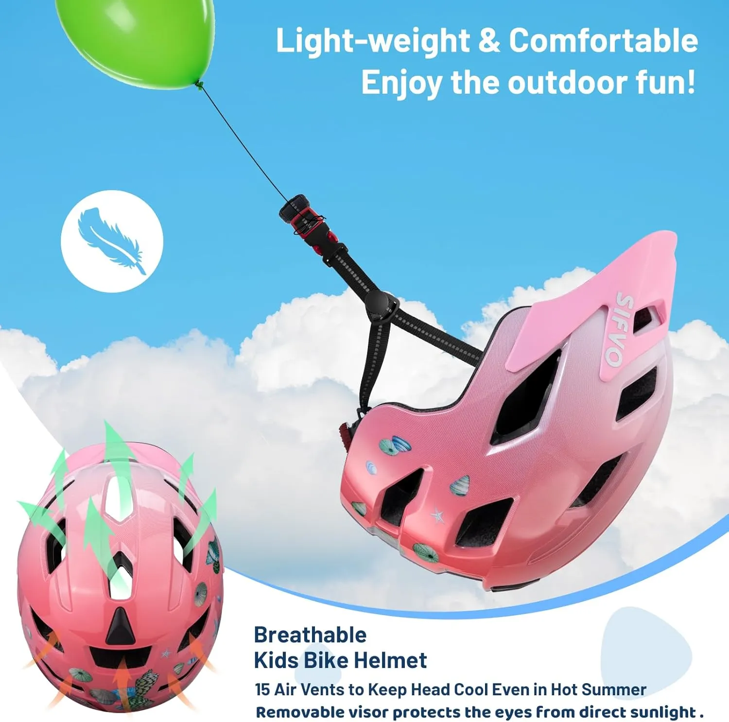 Kids Bike Helmet for Boys & Girls Ages 3-5-8-14,Lightweight Adjustable Bicycle Helmet with Visor & Reflective Strap，CPSC Certified for Cycling, Skating, Scooters, from Toddler to Youth，2 Sizes