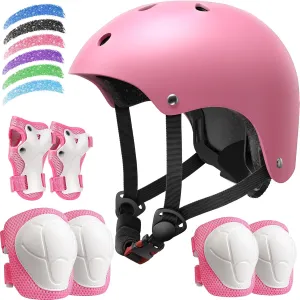 Kids Bike Helmet Set, Adjustable Helmet for Ages 3-14 Year Boys Girls, Toddler Pad Set with Knee and Elbow Pads for Bike, Roller, Skating, Scooter, Longboard and More Sports, 6 Color