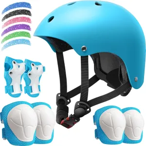 Kids Bike Helmet Set, Adjustable Helmet for Ages 3-14 Year Boys Girls, Toddler Pad Set with Knee and Elbow Pads for Bike, Roller, Skating, Scooter, Longboard and More Sports, 6 Color