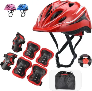 Kids Skateboard Helmet and Knee Pads Elbow Pads Wrist Guards Bike Helmet Boys Girls Protective Gear Set Adjustable for 5-12 Years Bicycle Roller Skates Scooter Sports Protection