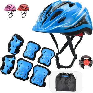 Kids Skateboard Helmet and Knee Pads Elbow Pads Wrist Guards Bike Helmet Boys Girls Protective Gear Set Adjustable for 5-12 Years Bicycle Roller Skates Scooter Sports Protection