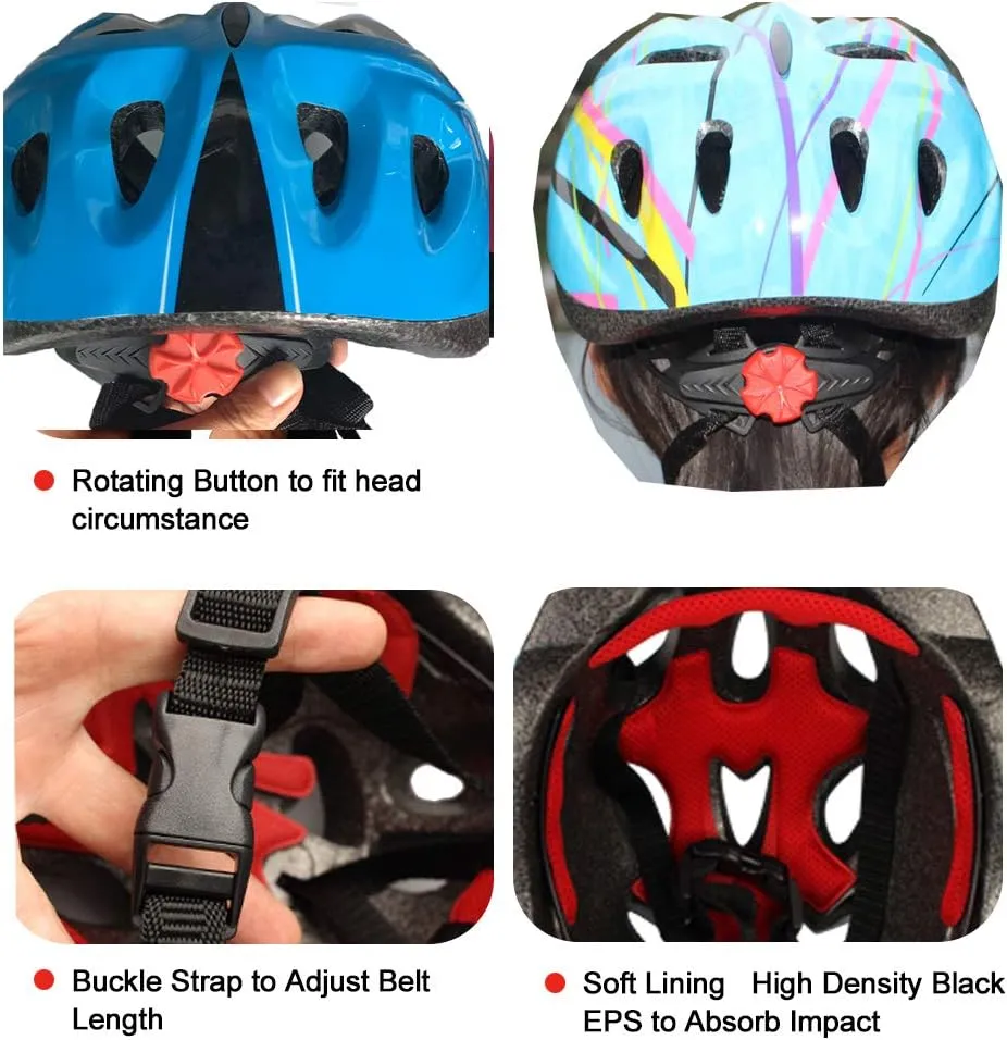 Kids Skateboard Helmet and Knee Pads Elbow Pads Wrist Guards Bike Helmet Boys Girls Protective Gear Set Adjustable for 5-12 Years Bicycle Roller Skates Scooter Sports Protection