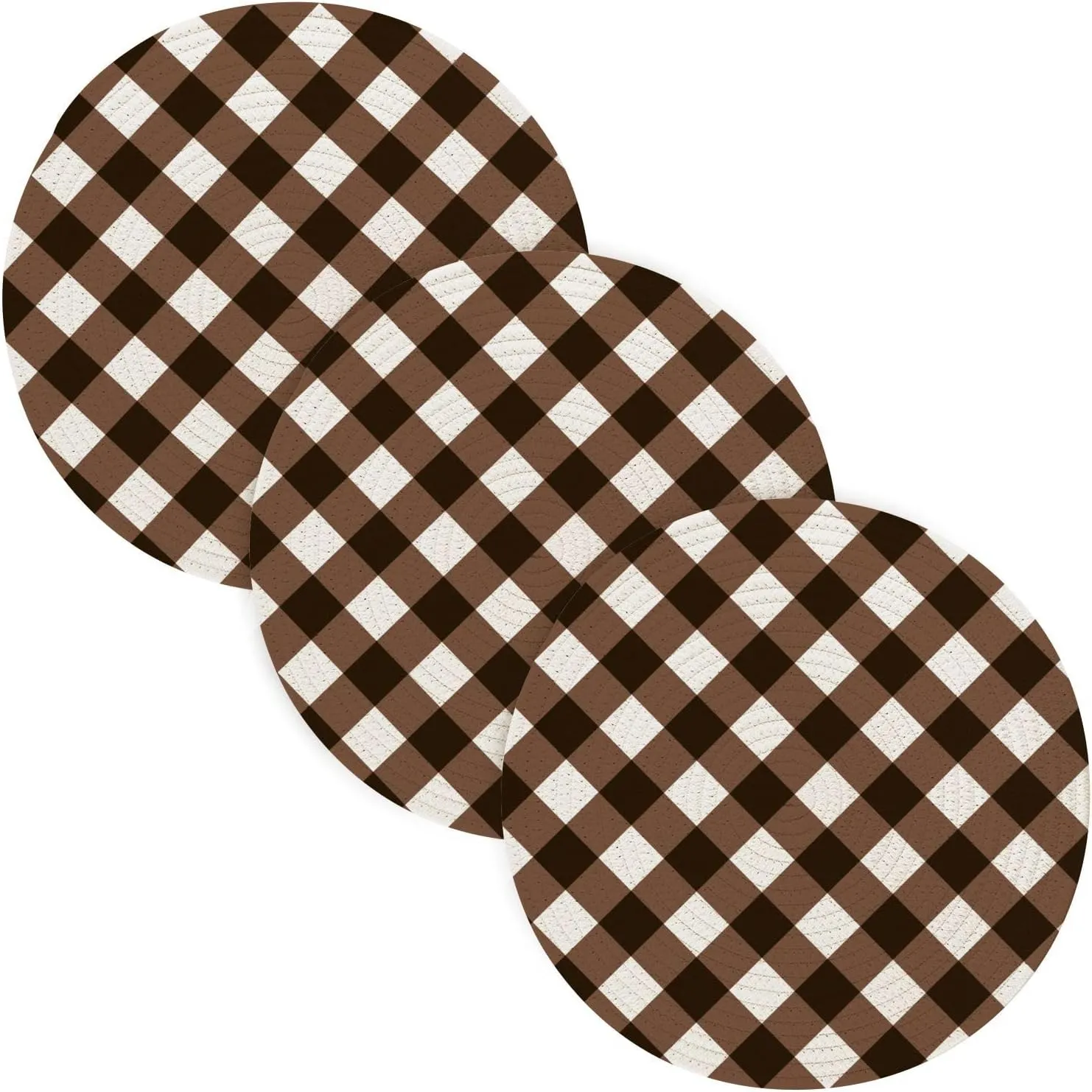 Kigai Trivet for Hot Pots and Pans 15 Inch Trivets for Hot Dishes Heat Resistant Pot Holders for Kitchen Table Round Cotton Pad 3 Pcs Cooking Potholder Set for Christmas Thanksgiving, Brown Plaid