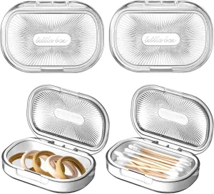 Kigley 4 Pcs Hair Tie Container Small Portable Travel Cotton Swab Holder Flosser Dispenser with Lid Plastic Box Beads Storage Containers for Small Items, 3.94 x 2.76 Inch (White)