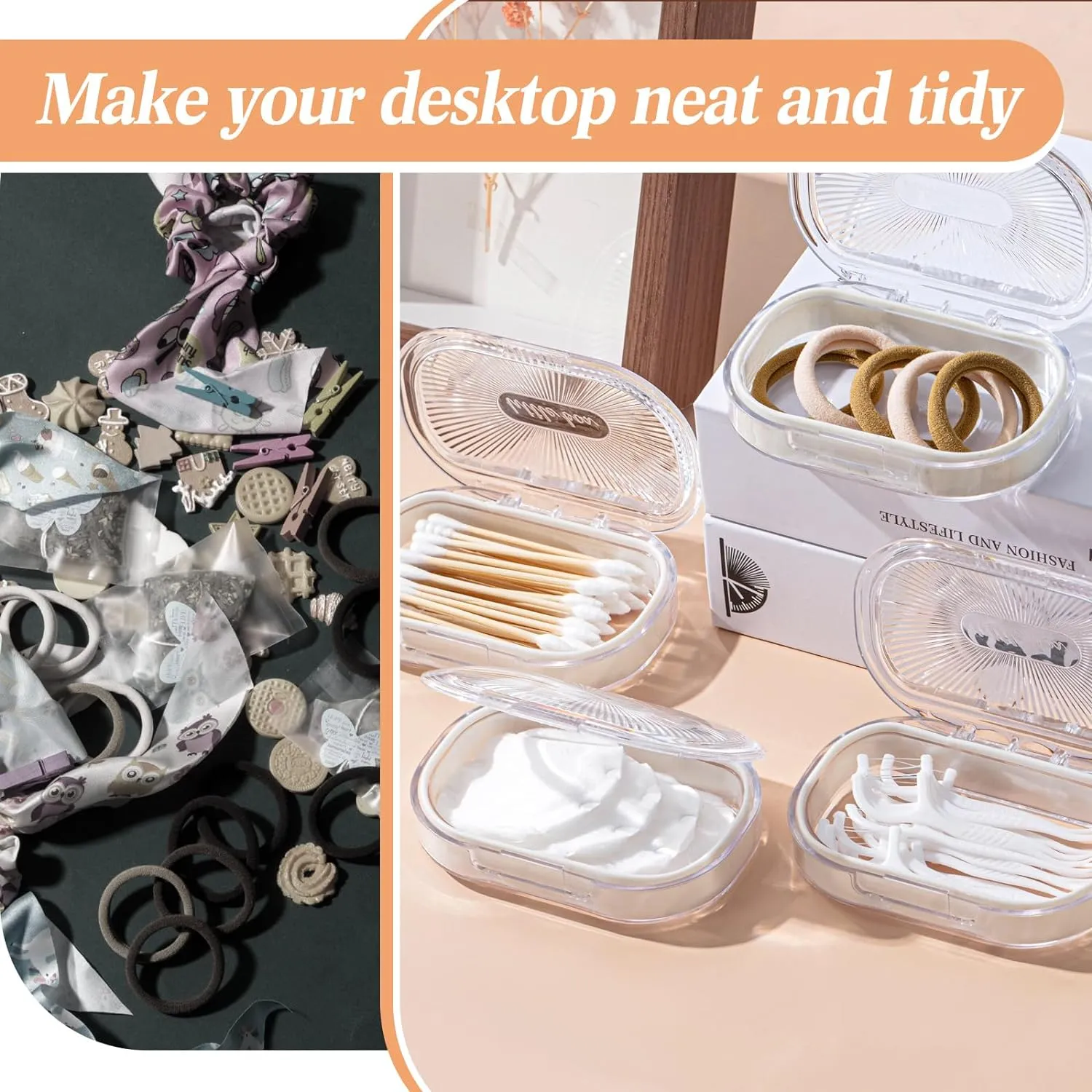 Kigley 4 Pcs Hair Tie Container Small Portable Travel Cotton Swab Holder Flosser Dispenser with Lid Plastic Box Beads Storage Containers for Small Items, 3.94 x 2.76 Inch (White)
