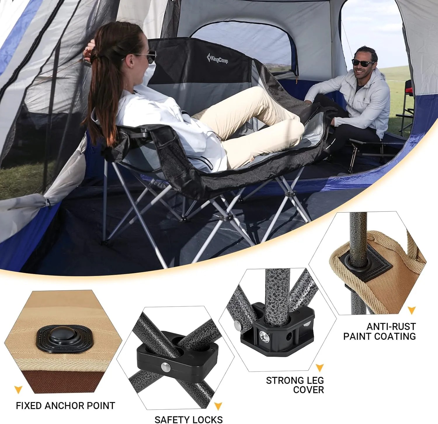 KingCamp Double Camping Chair, Oversized Heavy Duty Loveseat for Adults Portable Folding XL 2 Person Couch Padded Comfortable Two Seat with Cup Holder for Outdoor Lawn Backyard