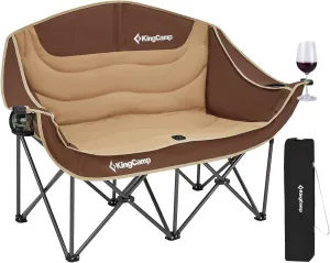 KingCamp Double Camping Chair, Oversized Heavy Duty Loveseat for Adults Portable Folding XL 2 Person Couch Padded Comfortable Two Seat with Cup Holder for Outdoor Lawn Backyard