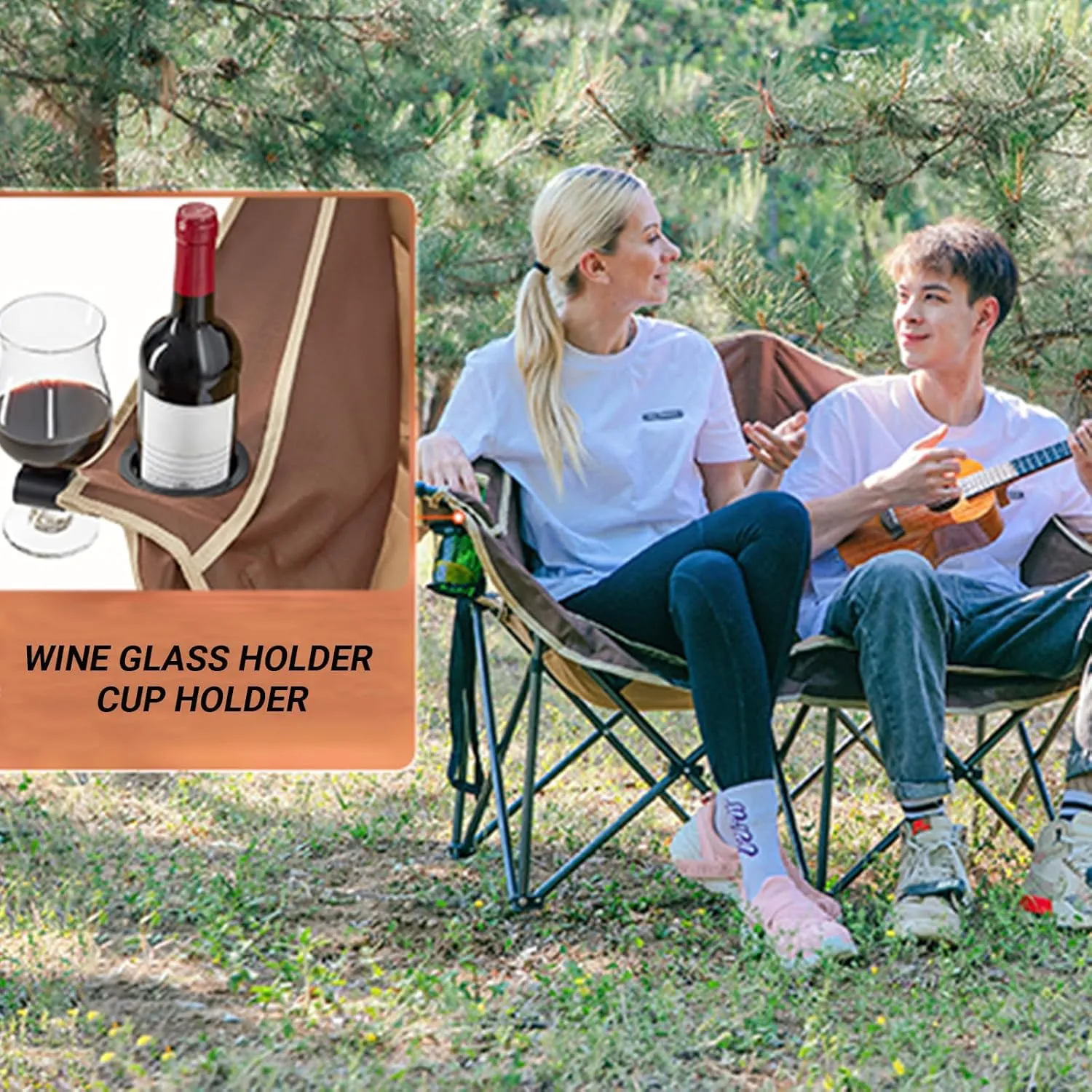 KingCamp Double Camping Chair, Oversized Heavy Duty Loveseat for Adults Portable Folding XL 2 Person Couch Padded Comfortable Two Seat with Cup Holder for Outdoor Lawn Backyard