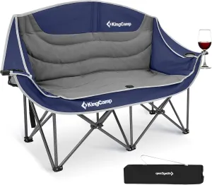 KingCamp Double Camping Chair, Oversized Heavy Duty Loveseat for Adults Portable Folding XL 2 Person Couch Padded Comfortable Two Seat with Cup Holder for Outdoor Lawn Backyard