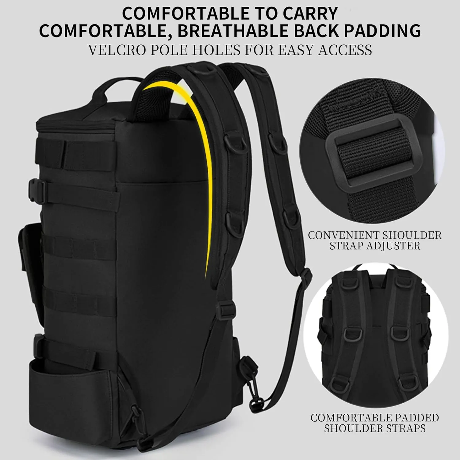 King'sGuard Fishing Backpack with Rod Holders Water-Resistant Fishing Tackle Bag Fishing Tackle Backpack for Fishing Gear and Equipment (Black)