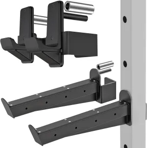 Kipika Safety Spotter Arms and J-Hooks for 2" x 2" and 3" x 3" Power Racks - Heavy Duty Barbell Holders and Catches with Rubber Pads - Power Rack Attachments for Squat, Bench Press and More