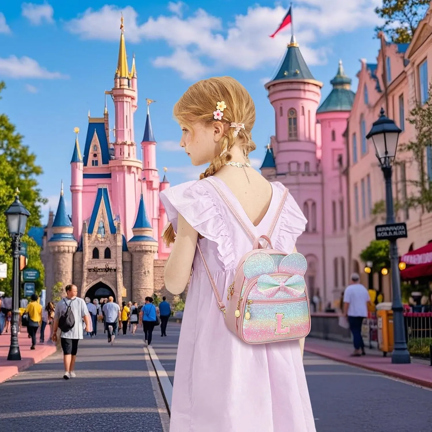 KKXIU Initial Bowknot Mini Backpacks for Girls Women, Small Cute Backpack Purse, Personalized Trendy Stuff Gifts for Toddler, Kids and Teen Girls(L, Rainbow)