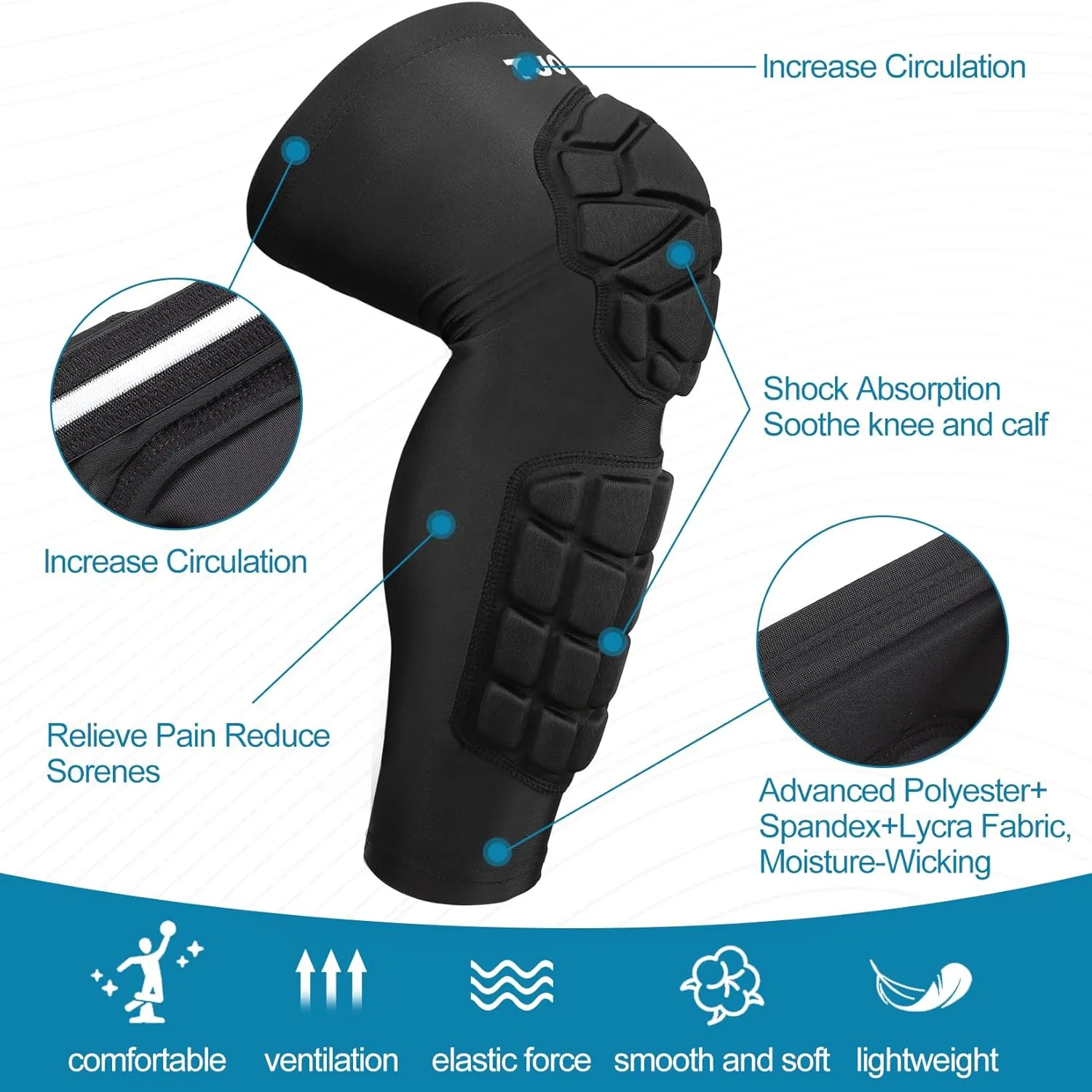 Knee Pad Protective Calf Shin Guards For Adult Youth Leg Compression Sleeve Pad For Football Basketball Volleyball Soccer Protective Gear Calf Support Cuff With Anti-Slip Strip (2 Pack)